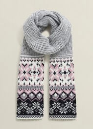 Deanna Fairisle Scarf With Wool , Grey Multi, hi-res