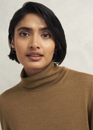 Clarendon Wool Silk Roll Neck Jumper, Classic Vicuna, hi-res