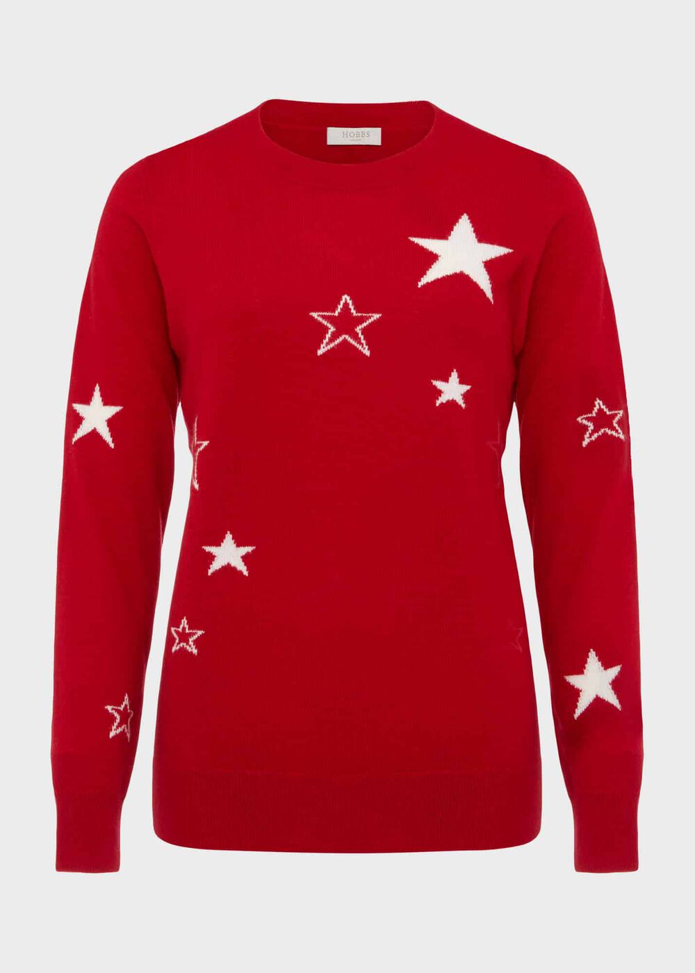 Samira Wool Cashmere Star Sweater, Red Ivory, hi-res