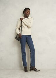 Sandy Zip Roll Neck Knitted Jumper, Oatmeal Marl, hi-res