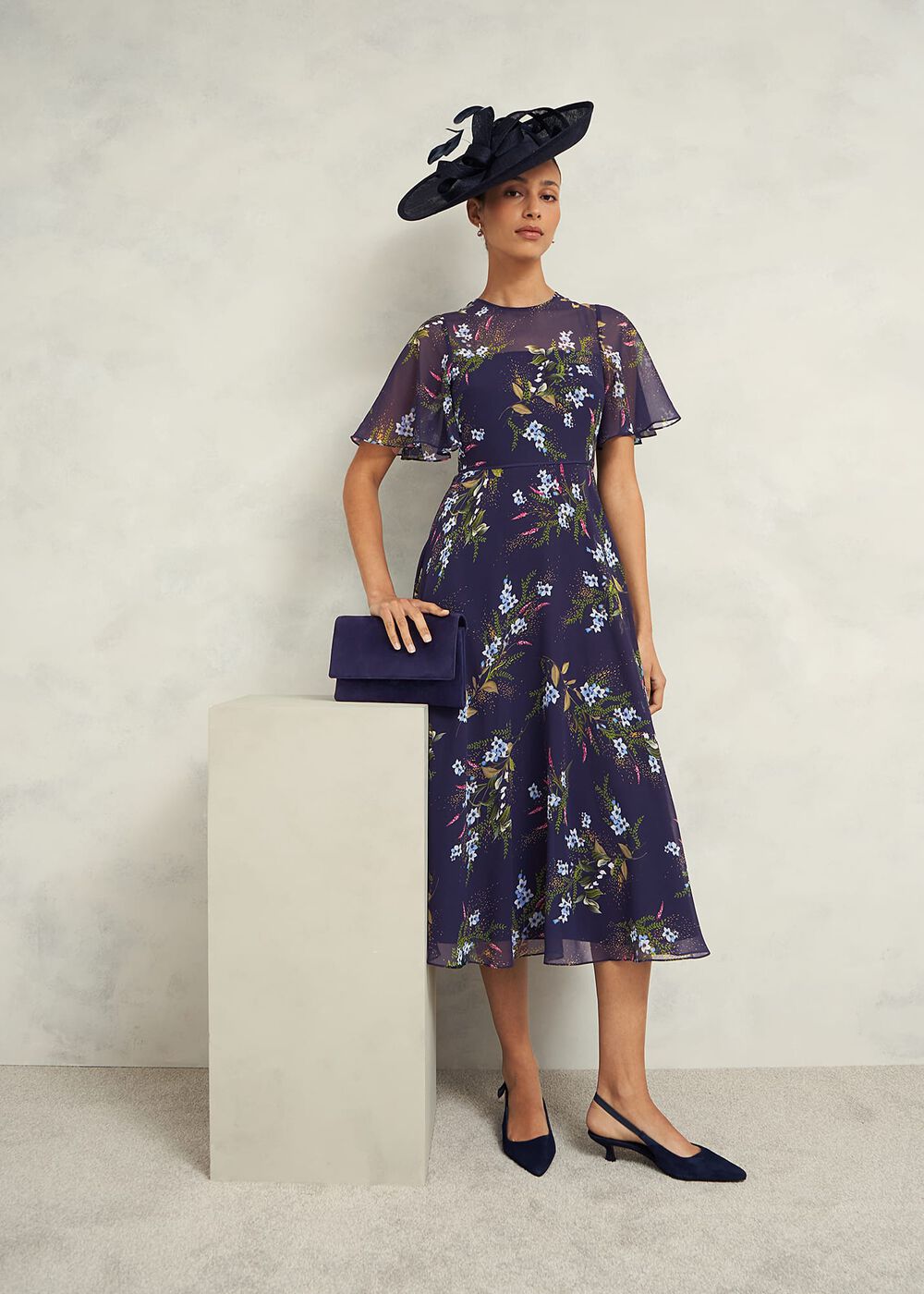 Petite Callie Midi Dress, Navy Multi, hi-res