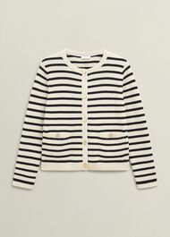 Oatmeal Simona Wool Blend Striped Knitted Jacket, Oatmeal Black, hi-res