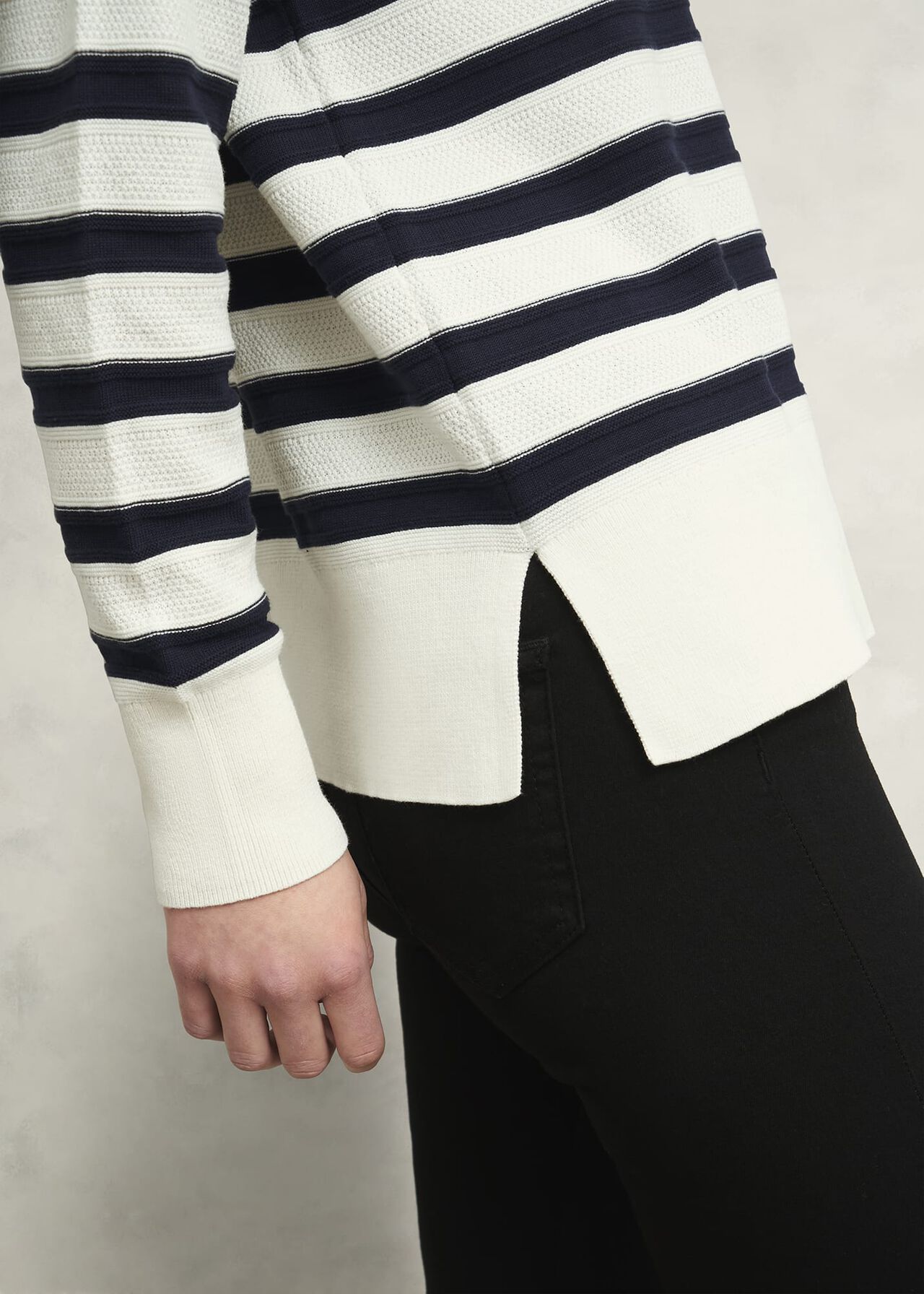 Amoura Striped Cotton Sweater, Ivory Navy, hi-res