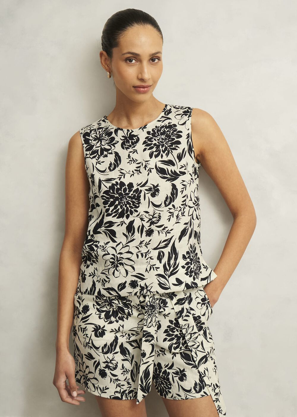 Maura Linen Top, Cream Navy, hi-res