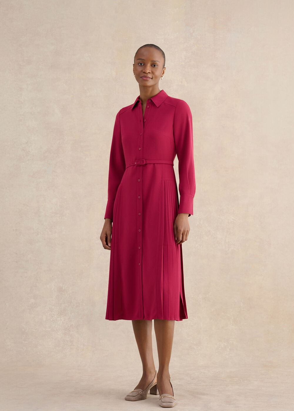 Ginny Shirt Midi Dress, Beetroot Pink, hi-res
