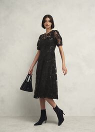 Ami Lace Sequin Midi Dress, Hobbs Black, hi-res