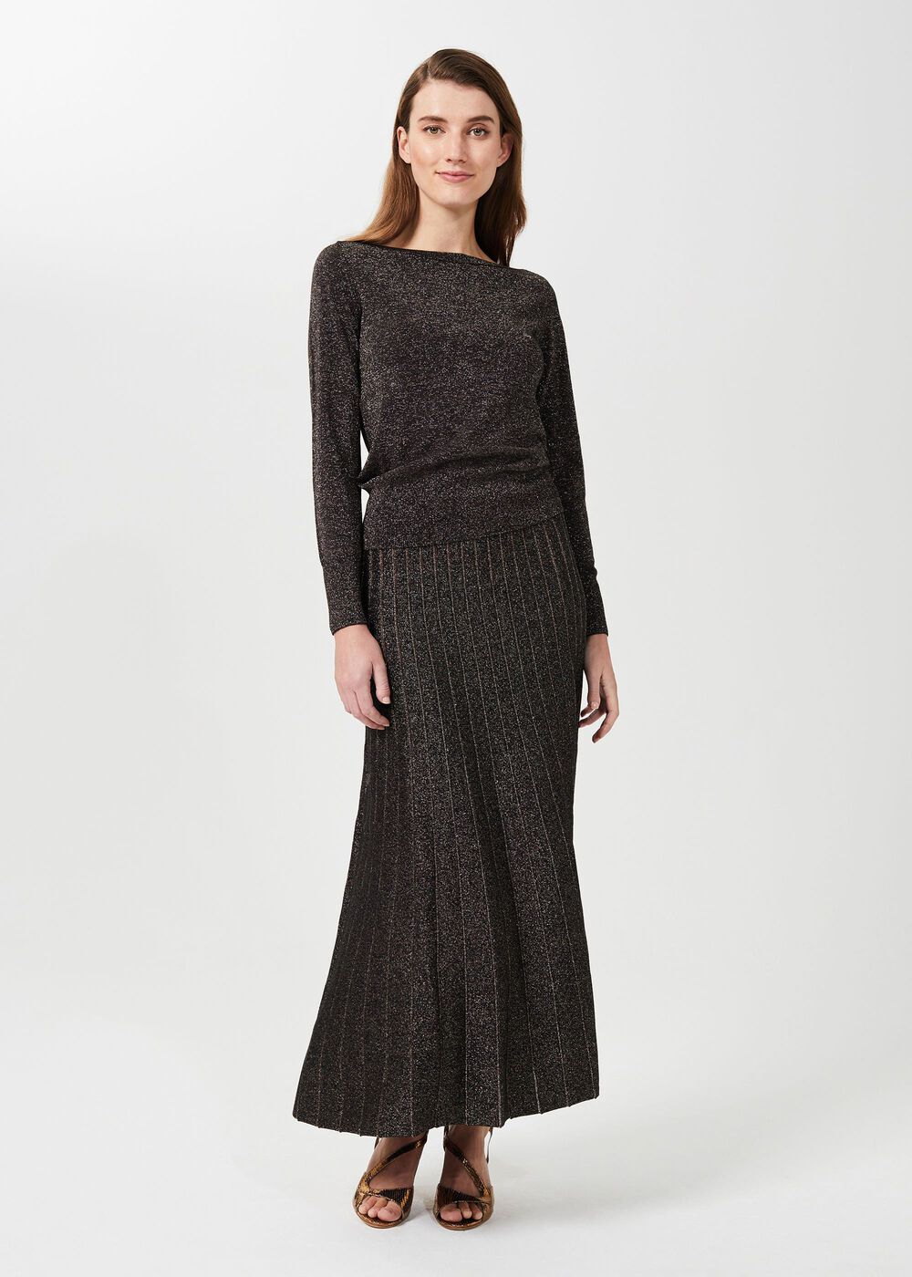 Anika Boatneck Sparkle Jumper, Gold Black, hi-res