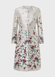 Gwen Floral Jacquard Coat, Oyster Multi, hi-res