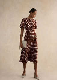 Petite Dorothy Spot Midi Dress, Brown Ivory, hi-res