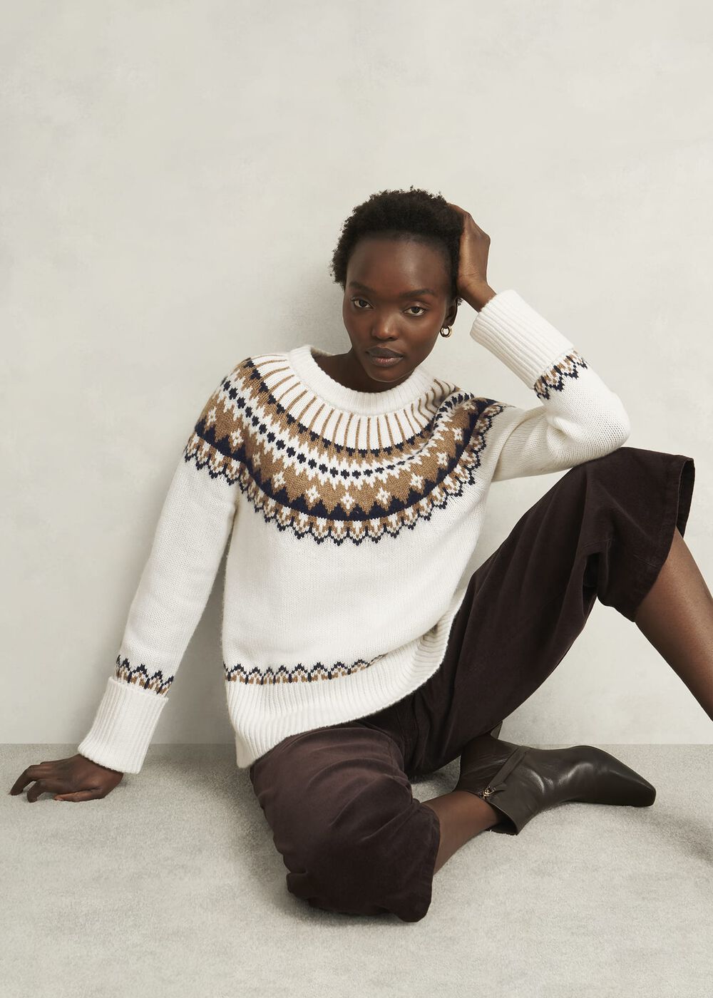 Anya Fairisle Chunky Crew Sweater, Ivory Camel, hi-res