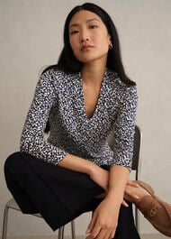 Aimee Printed Top, Navy Multi, hi-res