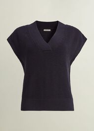 Ariel Cotton Knitted Top, Hobbs Navy, hi-res