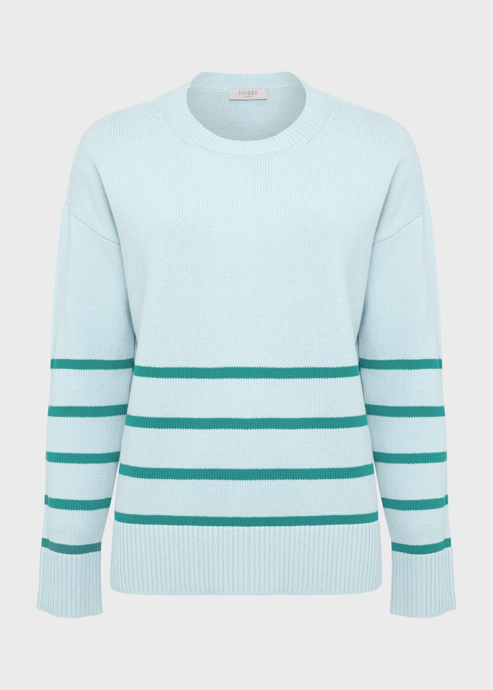 Lilia Cotton Stripe Sweater, Blue Aruba, hi-res