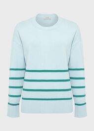 Lilia Cotton Stripe Sweater, Blue Aruba, hi-res