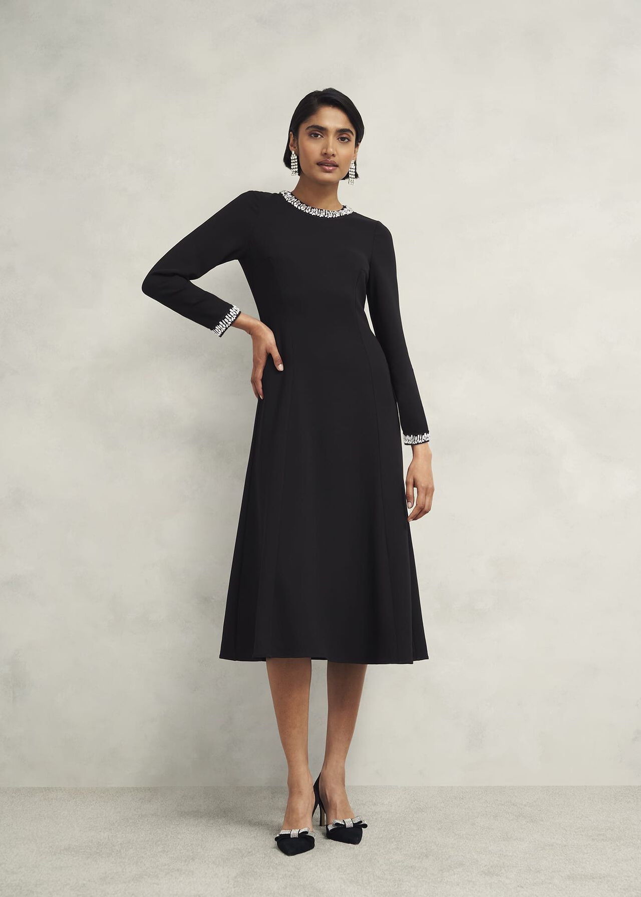 Eugenie Trim Detail Dress, Hobbs Black, hi-res