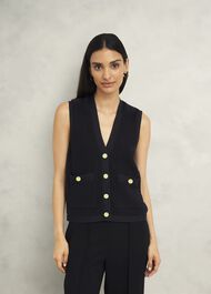 Tatton Cotton Blend Knitted Vest, Black, hi-res