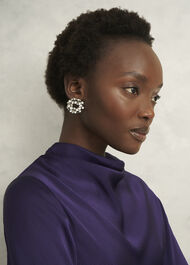 Pearl Textured Satin Dress, Midnight Purple, hi-res