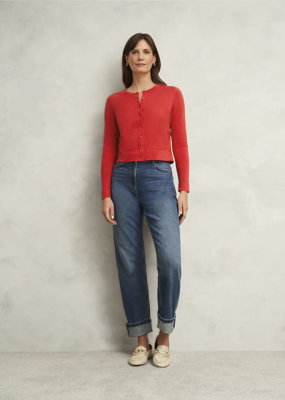 Michelle Cotton Blend Cardigan, Scarlet Red, hi-res