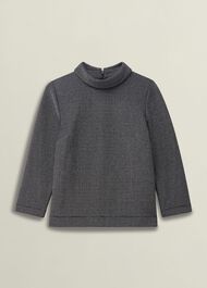 Tali Sparkle 3/4 Sleeve Roll Neck Top, Navy Silver, hi-res