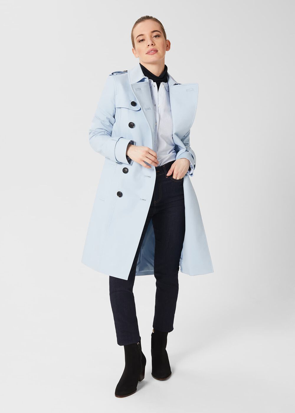 Petite Saskia Shower Resistant Trench Coat, Pale Blue, hi-res