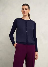 Trina Woven Front Cardigan, Hobbs Navy, hi-res