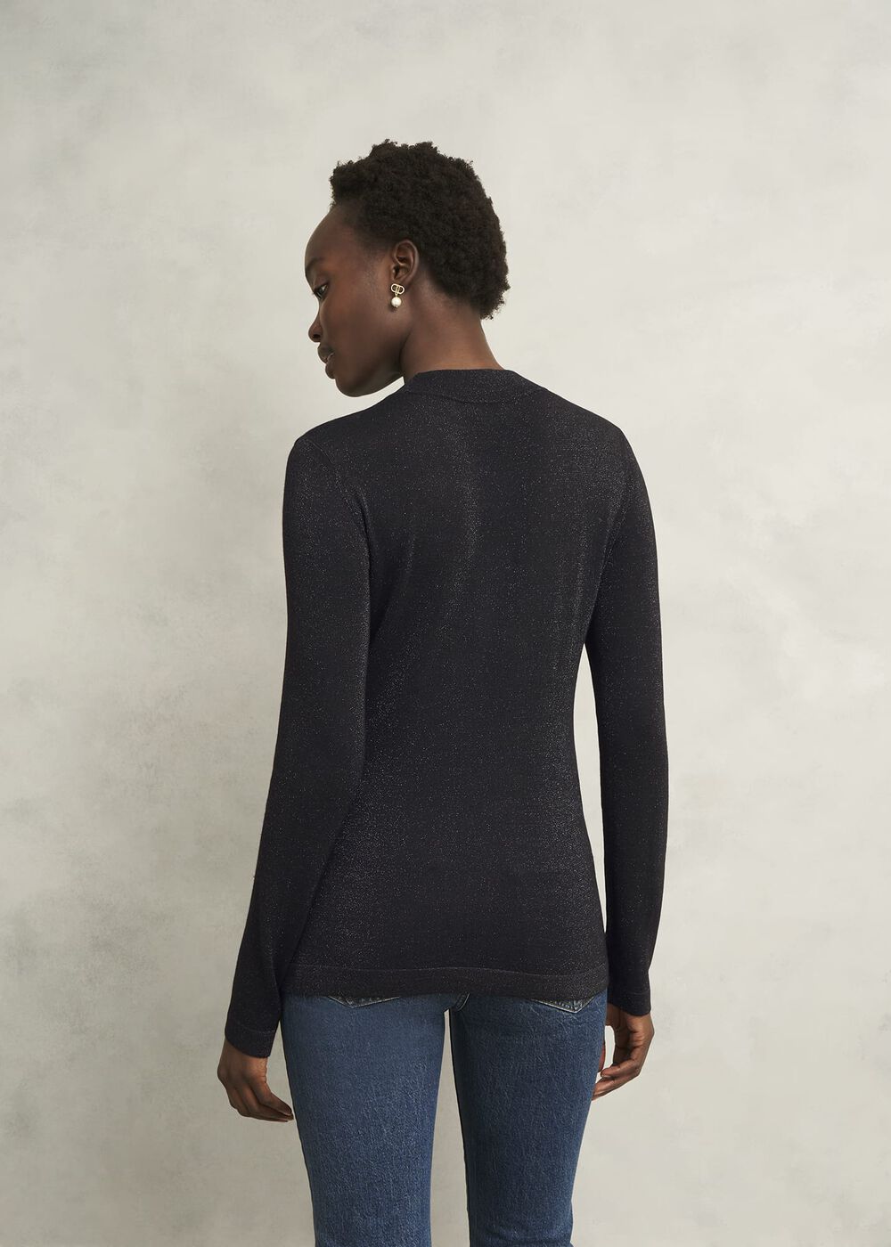 Sparkle Effie Keyhole Knitted Sweater, Black, hi-res
