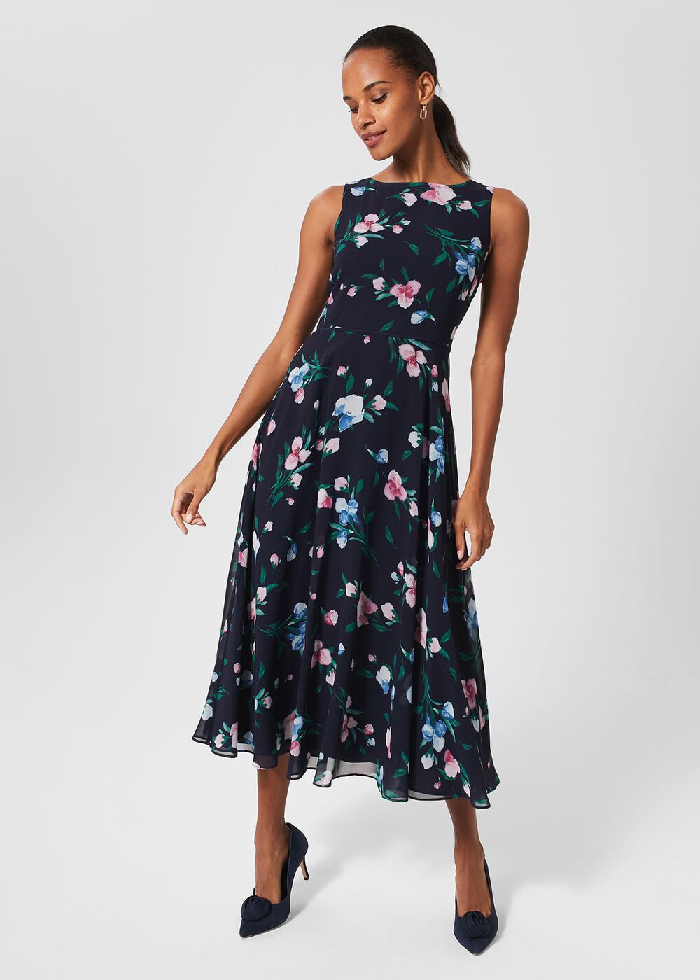 Carly Floral Midi Dress, Navy Multi, hi-res