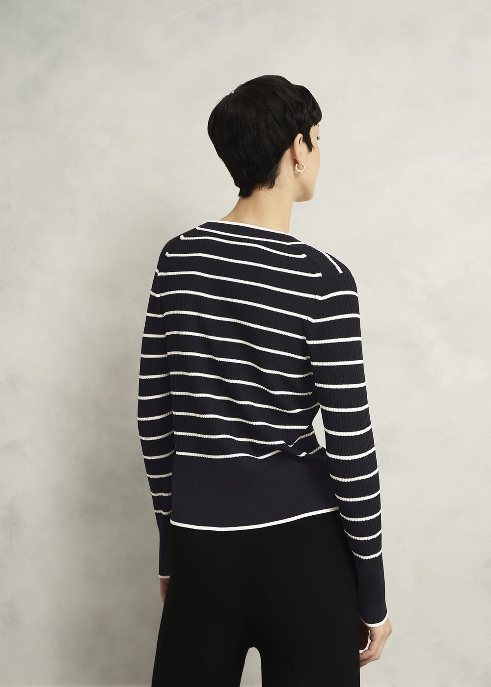 Navy Belmont Striped Knitted V Neck Cardigan, Black Cream, hi-res