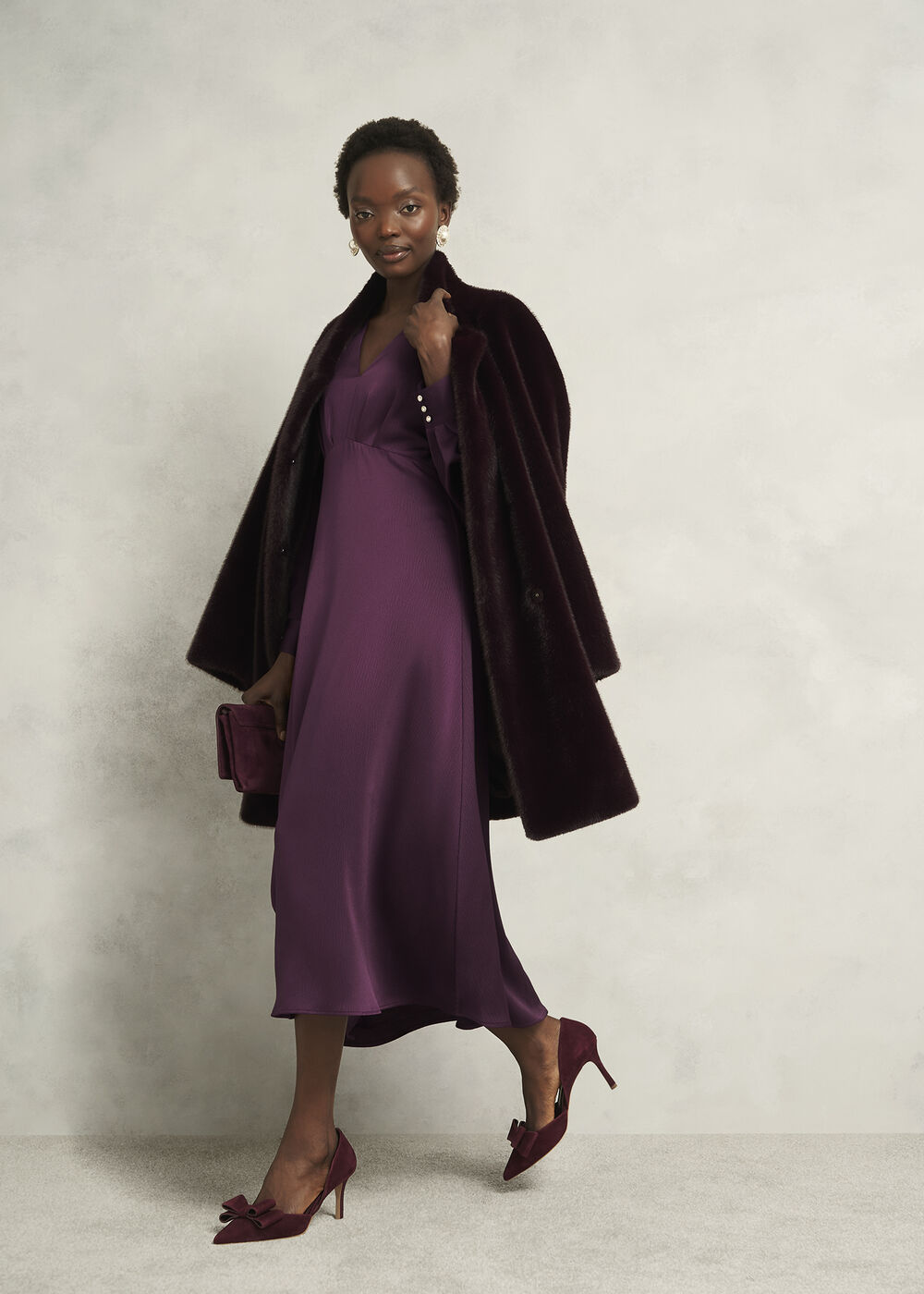 Anais Textured Satin Dress, Onyx Red, hi-res