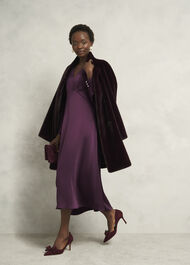 Anais Textured Satin Dress, Onyx Red, hi-res