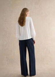 Petite Alessia Linen Wide Trousers, Navy, hi-res