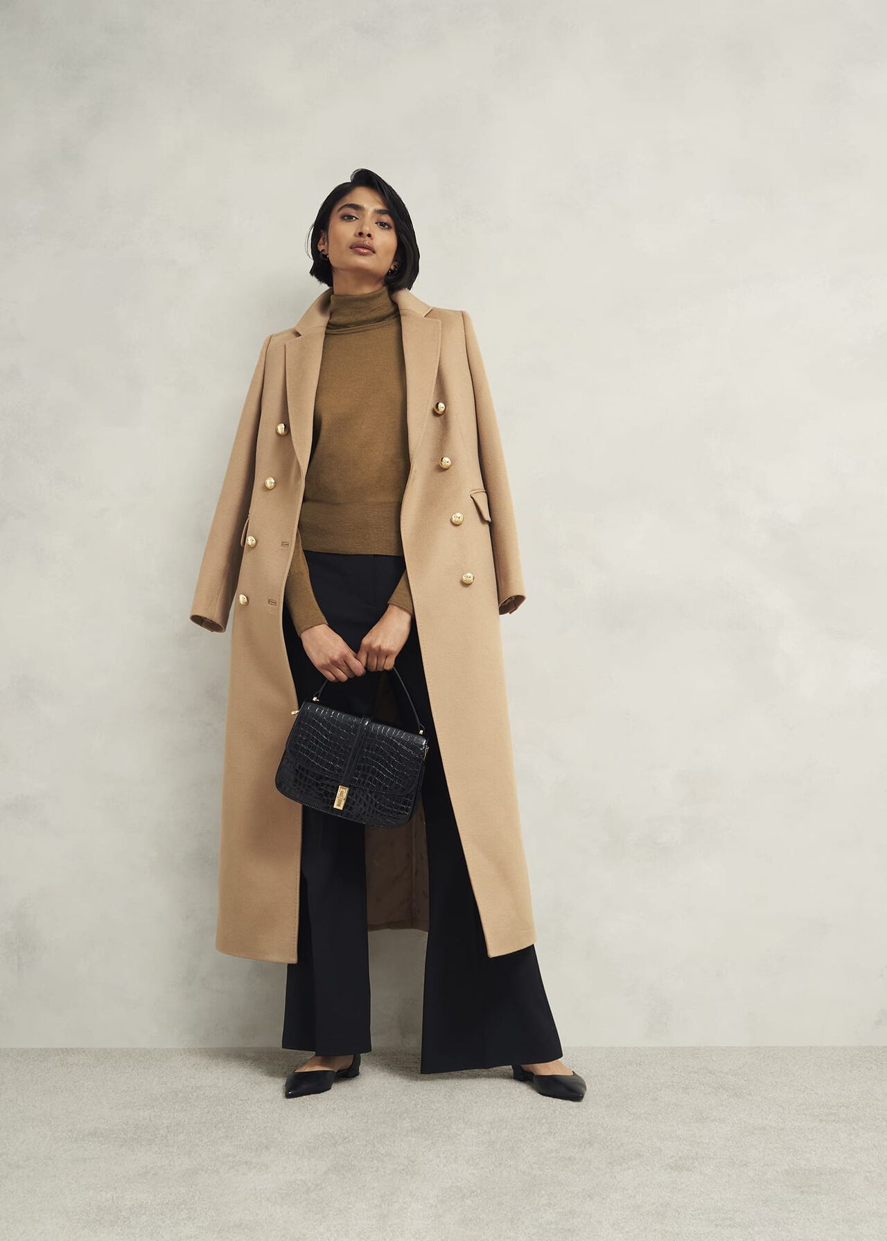 Clarendon Wool Silk Roll Neck Jumper, Classic Vicuna, hi-res