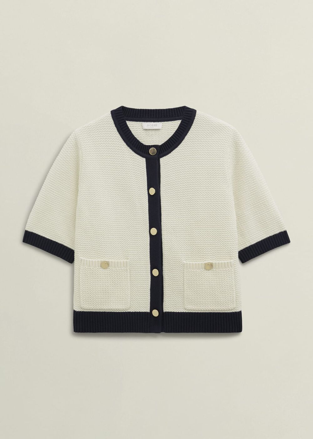 Emily Cotton Cardigan, Ivory Navy, hi-res
