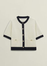 Emily Cotton Cardigan, Ivory Navy, hi-res