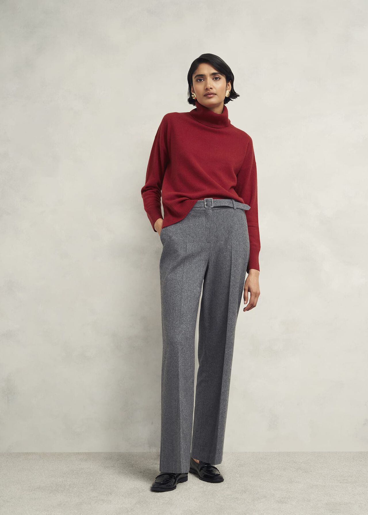 Elsie Wool Blend Wide Pants, Grey, hi-res