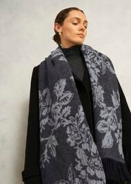 Paula Wool Scarf, Black Grey, hi-res