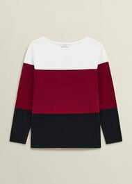 Burgundy Alice Colour Block Crew Neck Knitted Sweater, Beryl Black, hi-res