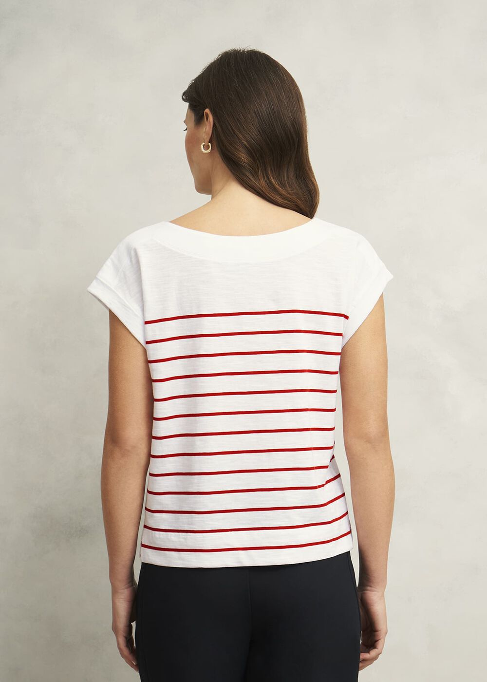 Alycia Cotton Slub Stripe T-Shirt, White Red, hi-res