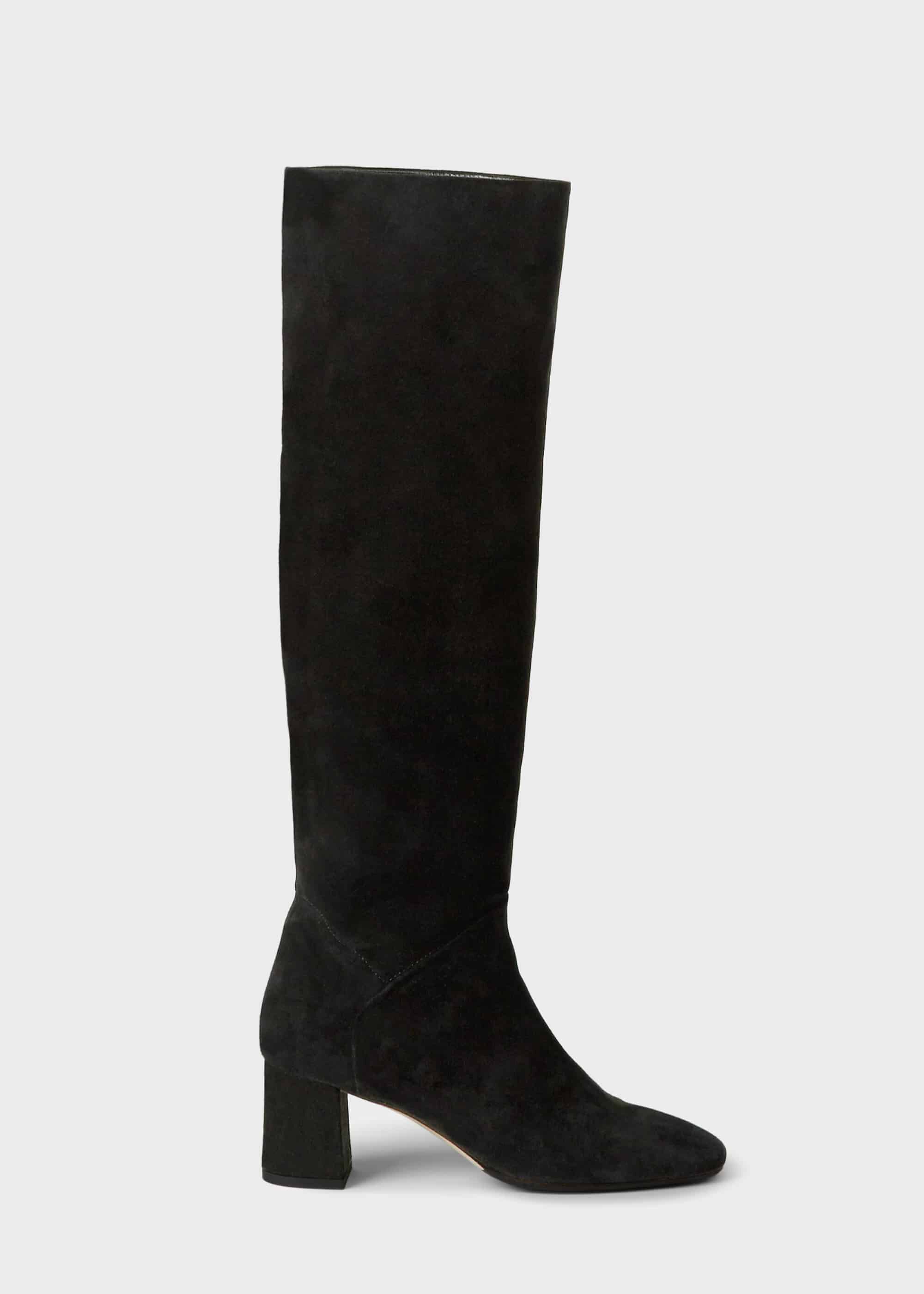 black suede knee high slouch boots