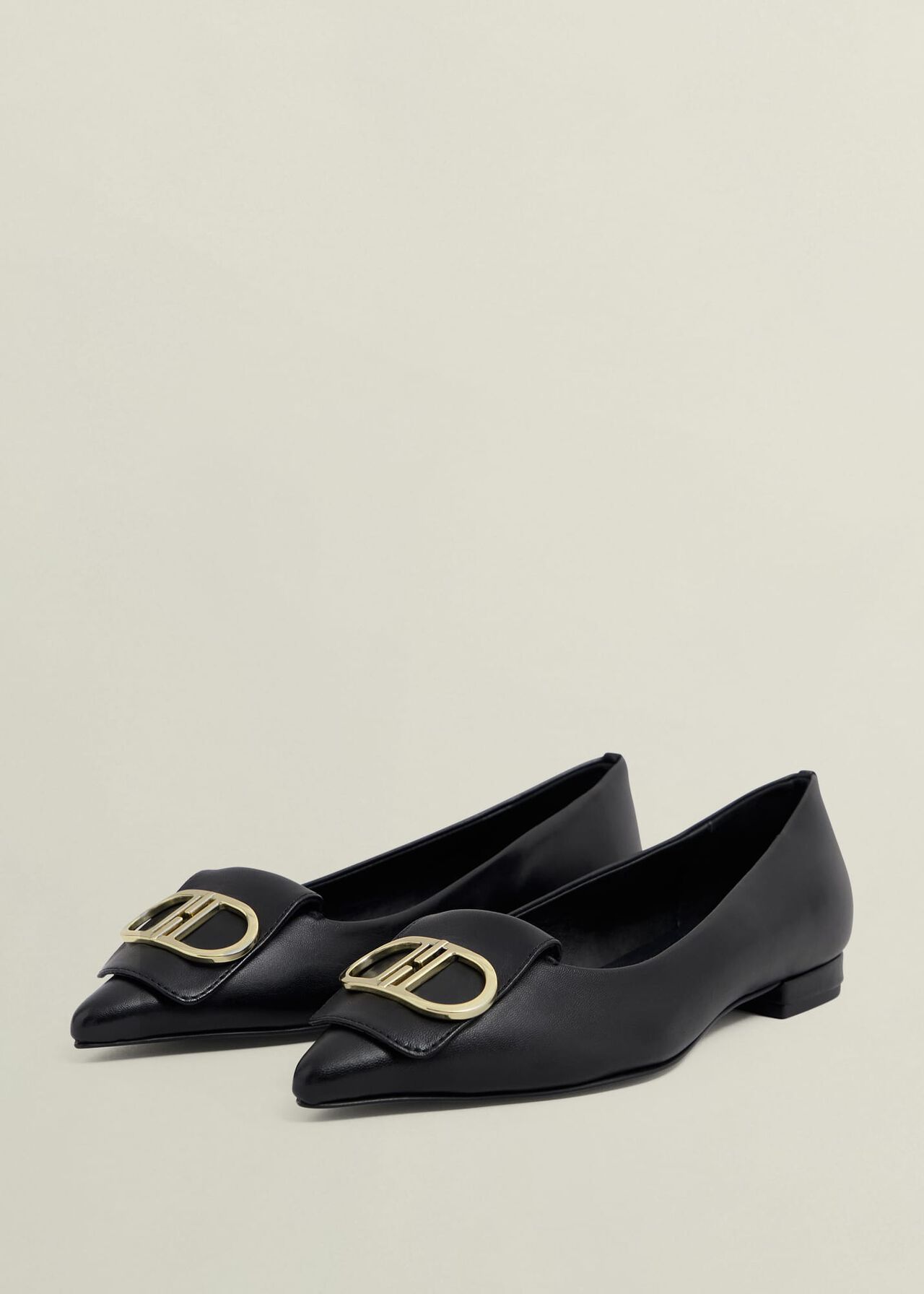 Leah Leather Pointed Flats, Black, hi-res