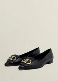 Leah Leather Pointed Flats, Black, hi-res
