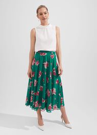 Carly Floral A Line Skirt, Green Multi, hi-res