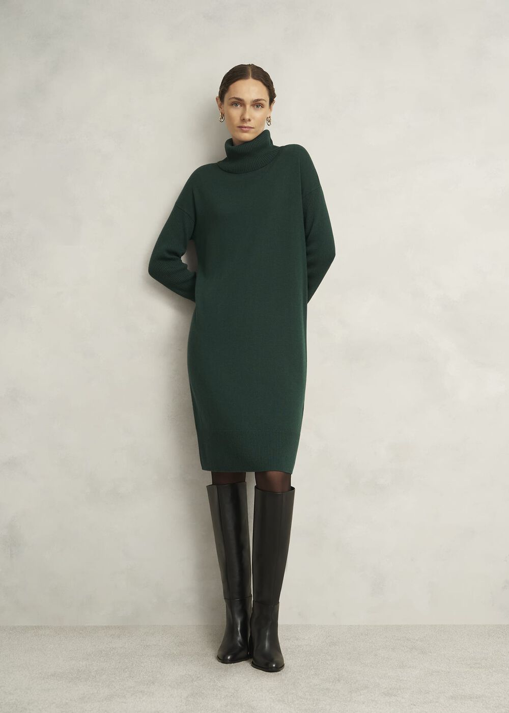 Green Ava Knitted Jumper Dress, Ponderosa Green, hi-res