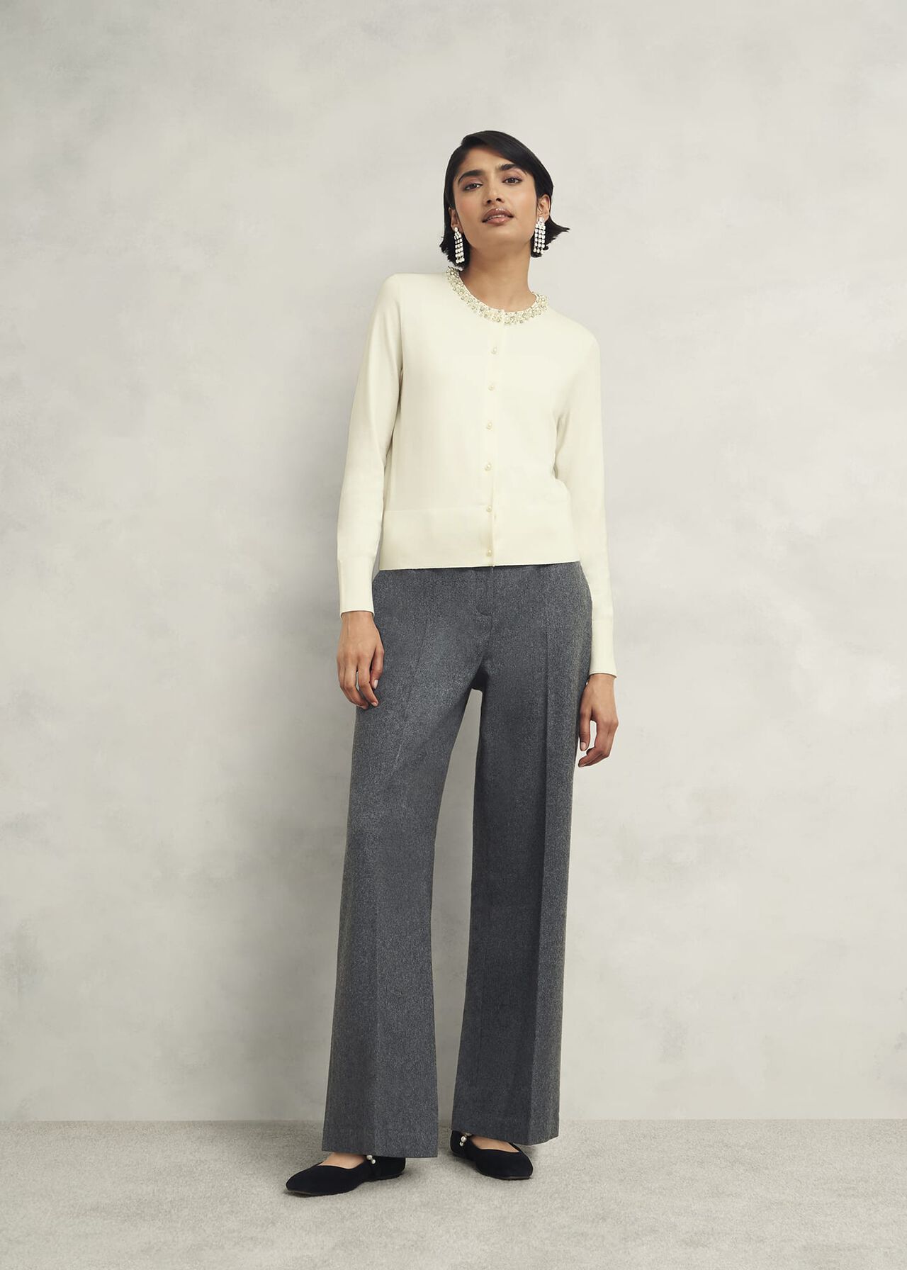 Oakley Beaded Cardigan, Ivory, hi-res