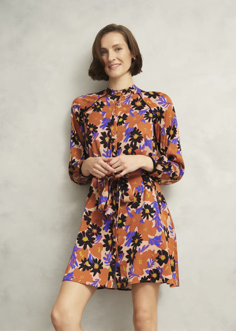Coworth Floral Tie-Waist Mini Dress, Beige Multi, hi-res