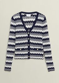 Navy Osterley Chevron Stripe V Neck Knitted Cardigan, Navy Ivory, hi-res