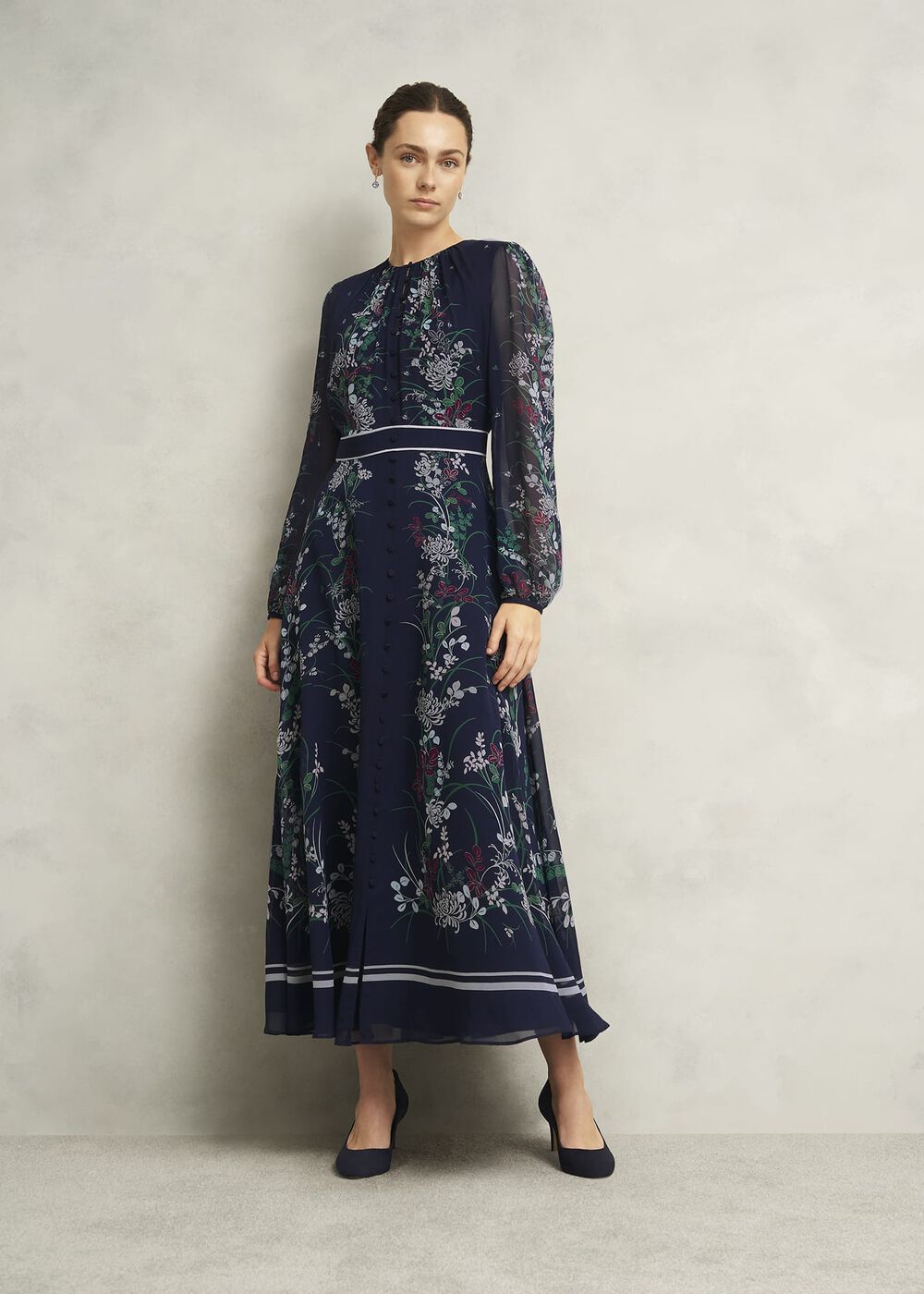 Sia Floral Silk Dress, Midnight Multi, hi-res