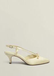 Macie Bow Satin Slingbacks, Pale Yellow, hi-res