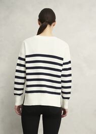 Amoura Striped Cotton Sweater, Ivory Navy, hi-res