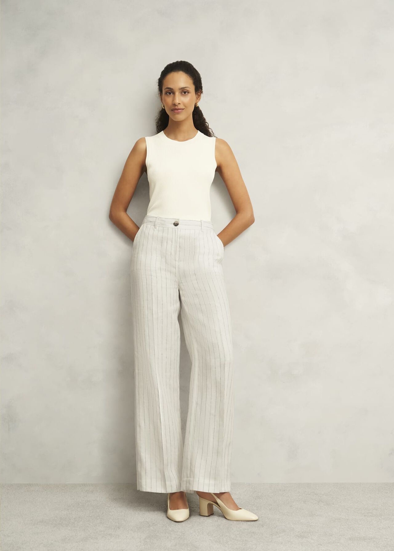 Groombridge Linen Wide Pants, Ivory Navy, hi-res